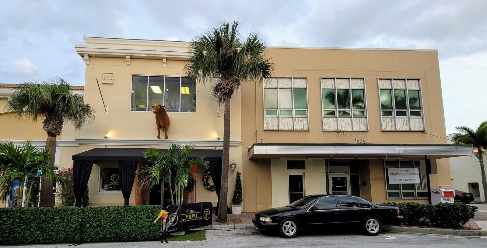 The outside front facade of The Fort Steakhouse in Fort Pierce, Florida